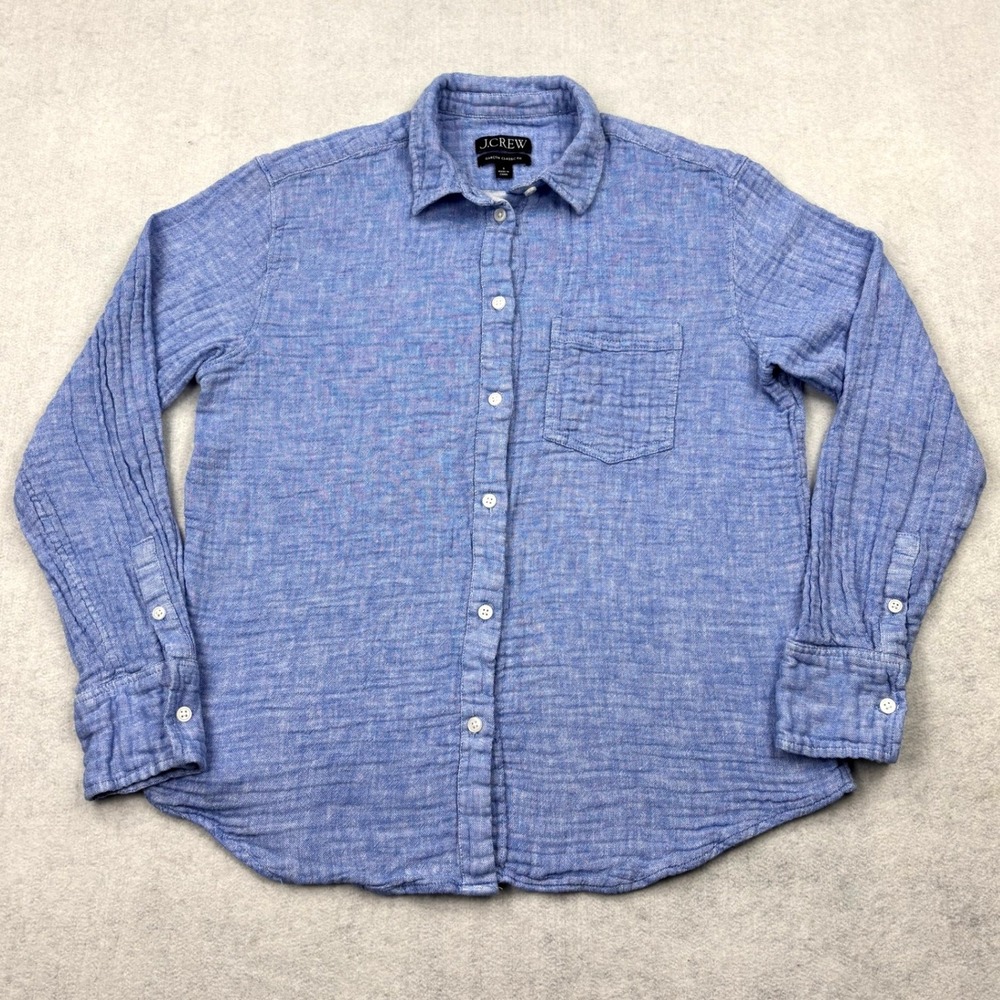 JCrew Womens 6 Garcon Classic Fit Blue Cotton Linen Gauze Button Down Shirt